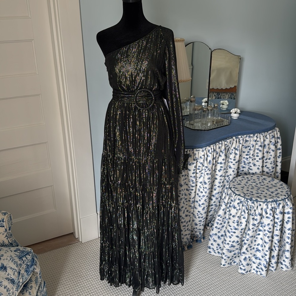 NWT Sundress Clarisse Marbella Black One-Shoulder Metallic Gown Size: XS Soldout - Picture 3 of 3